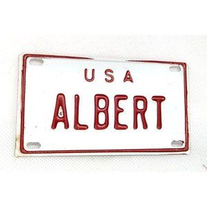 Vintage Red On White U.S.A Albert Personalized Name Novelty Bike Plate